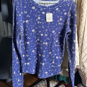 Free people Blue Floral Long Sleeve Top